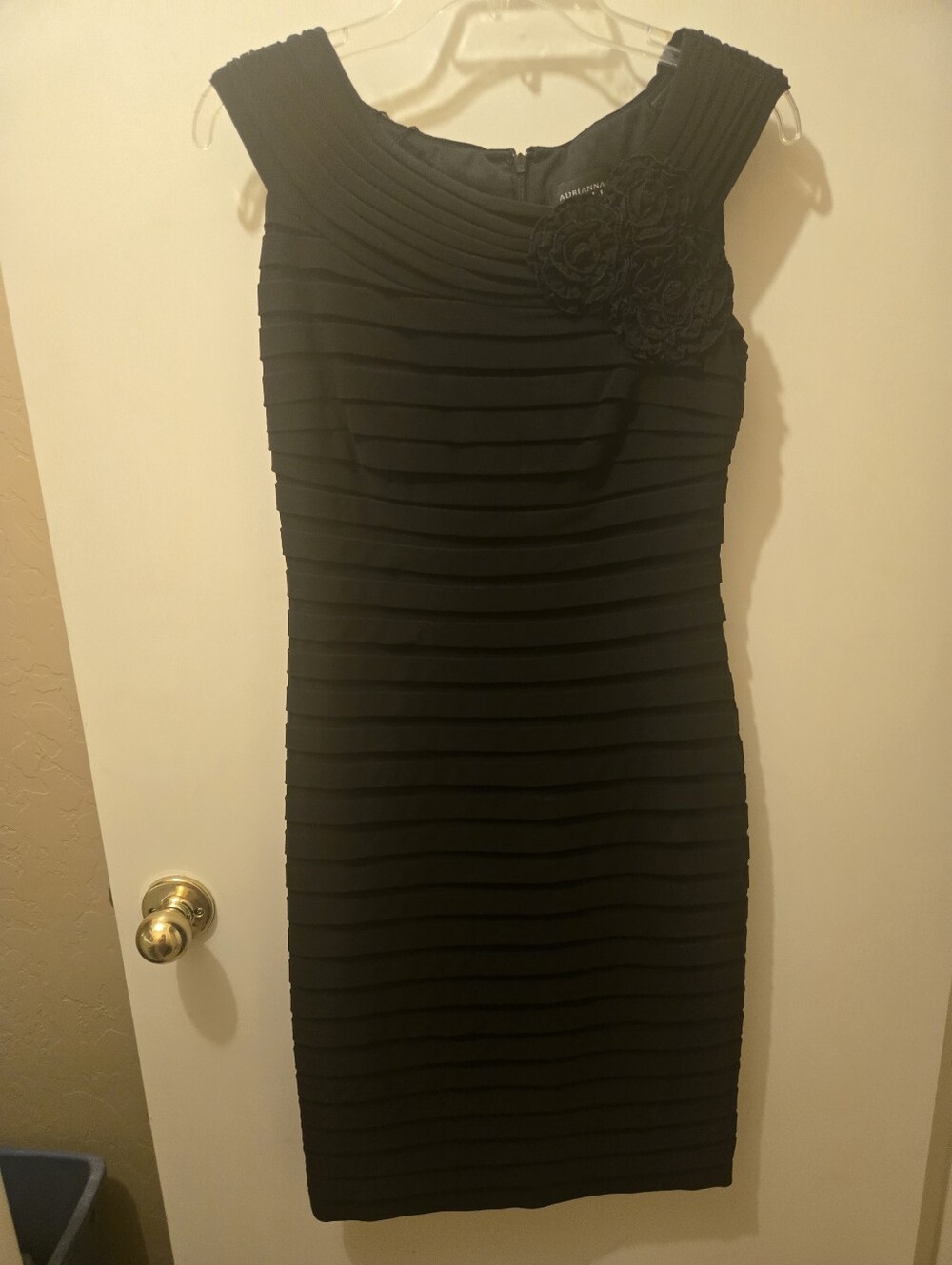 Adrianna Papell Tiered Ruffle Sheath Dress Black Midi Dress